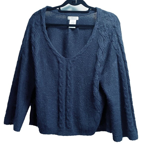 Kenar Mohair Blend Drop Shoulder V-Neck Sweater - Picture 2 of 8